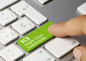SCS key, symbolizing sustainable supply chain management strategies for reduced waste and emissions.