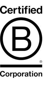B Corp Certified logo, social and environmental performance.
