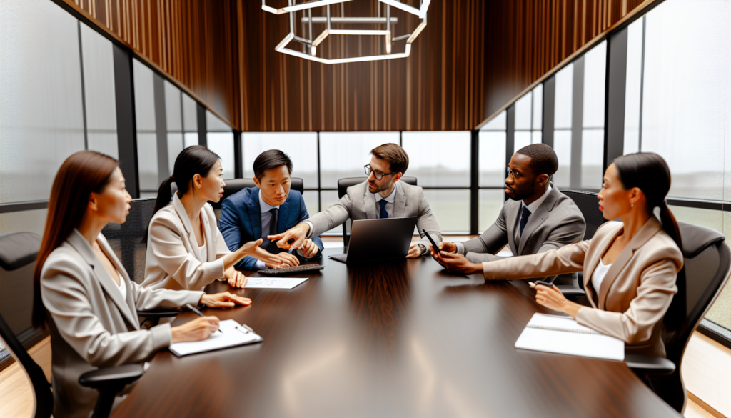 Photo of a diverse team strategizing the successful implementation of ESG software in a boardroom setting